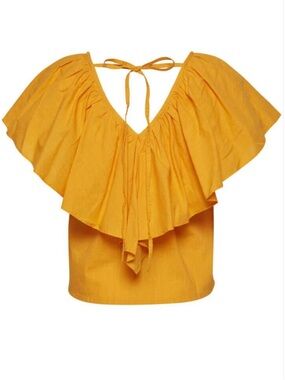 Ichi Sunshine Yellow Ruffle Tie-Back Blouse Size Small NWT